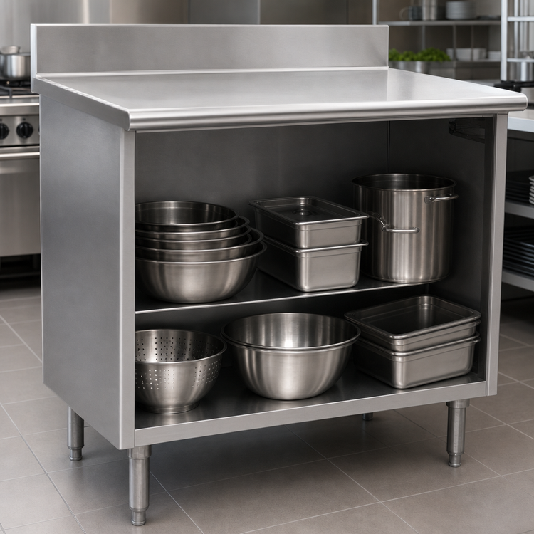 Product image #4 for Spec-Master Open Front Stainless Steel Worktable with Backsplash, 84W x 30D