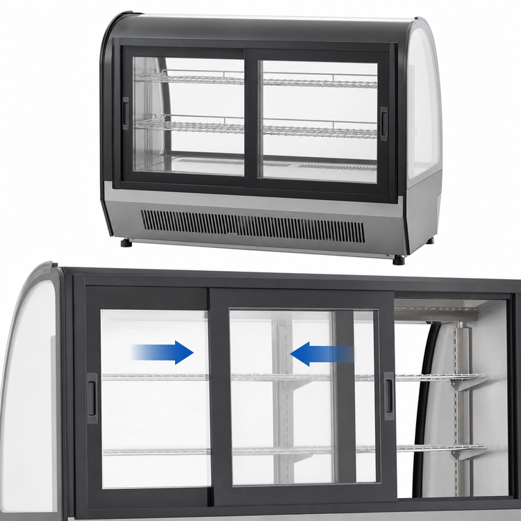 Product image #5 for Atosa CRDC-46 Countertop Curved-Front Refrigerated Display Case, 4.6 Cu. Ft., Rear Sliding Doors, 115V