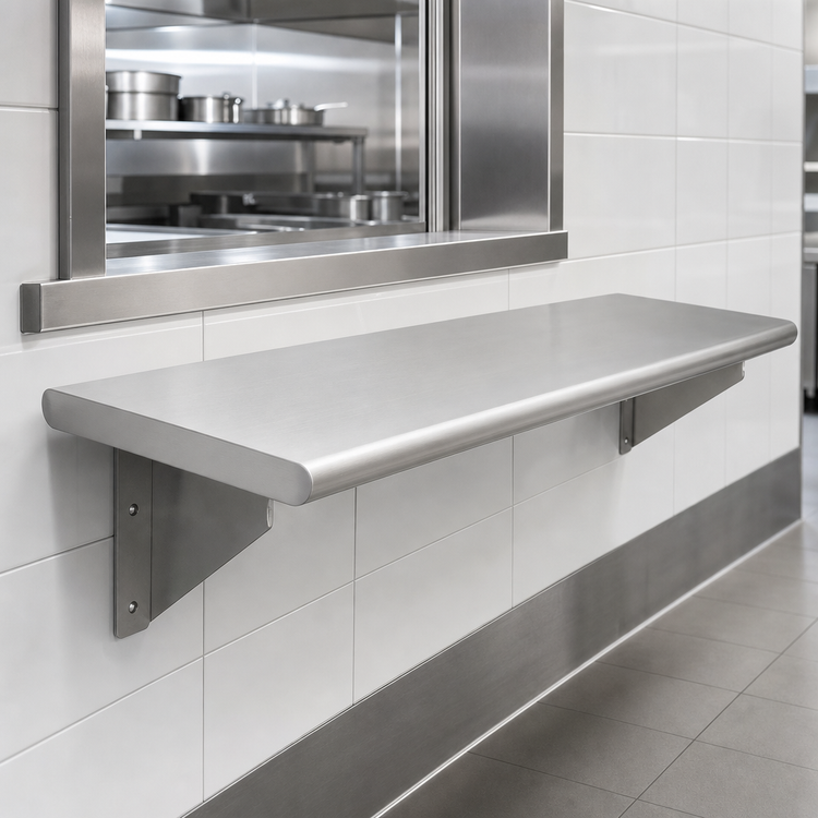 Product image #4 for Eagle Group Pass-Thru Wall-Mounted Stainless Steel Shelf with Rolled Edges, 108 Inch W x 24 Inch D