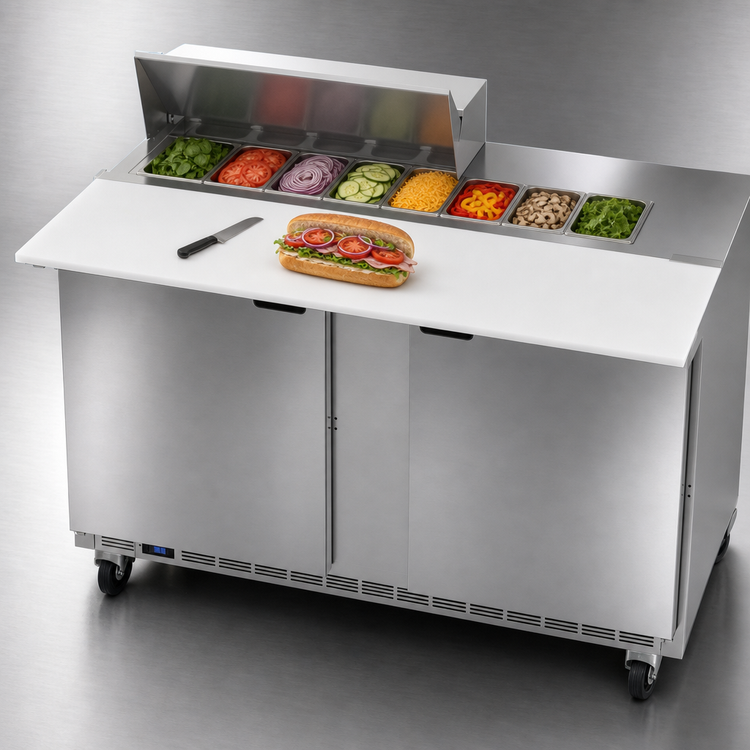 Product image #5 for Beverage-Air SPE60HC-08C 60-Inch Two-Section Sandwich Prep Table Refrigerated Counter with 8-Pan Top