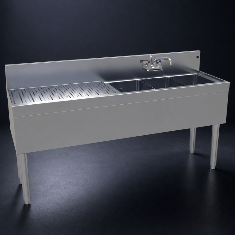 Product image #4 for Glastender Three Compartment Underbar Sink Unit with Left Drainboard, 66 Inch Wide x 19 Inch Deep