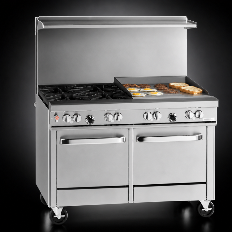 Product image #4 for Southbend Ultimate 48-Inch Gas Restaurant Range with 4 Star/Sauté Burners, Right 24-Inch Griddle, Convection Oven, and Cabinet Base
