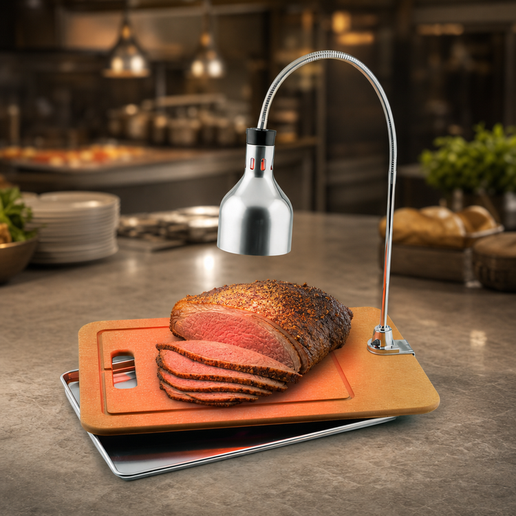 Product image #4 for Cres Cor Star Series Countertop Carving Station with Heated Base, 250 Watt Heat Lamp, and Polished Nickel Hood