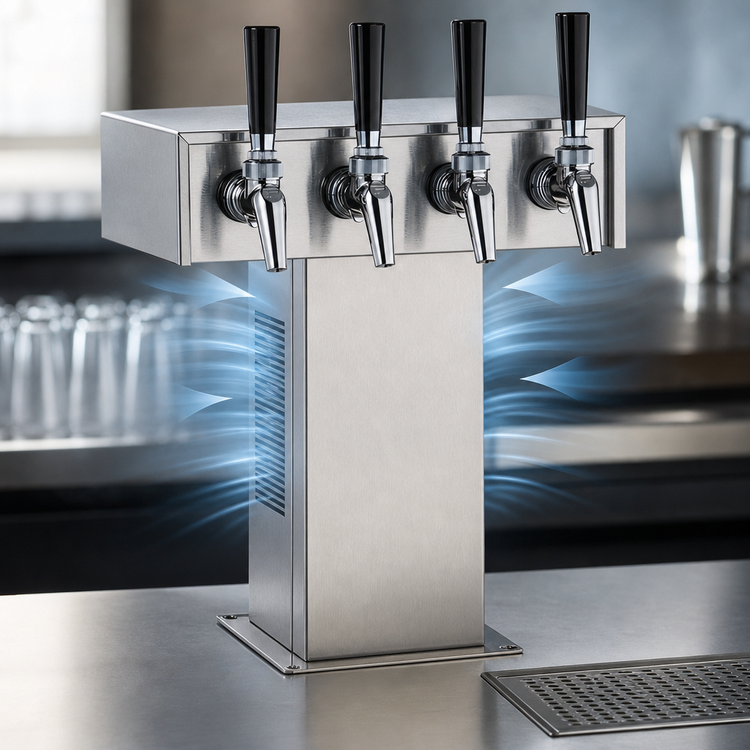Product image #4 for Perlick EA2110-4B Stainless Steel Air-Cooled Tee Beer Tower, 4-Faucet