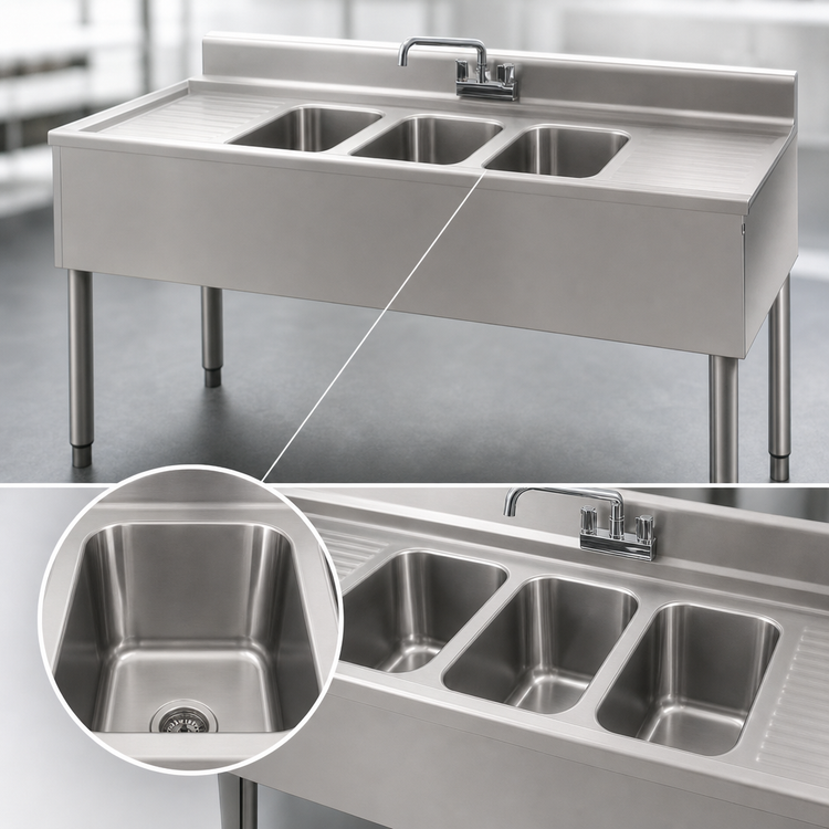 Product image #4 for Eagle 2200 Series Three-Compartment Underbar Sink Unit with Left Drainboard, 48 x 24 x 33-1/2 Inches