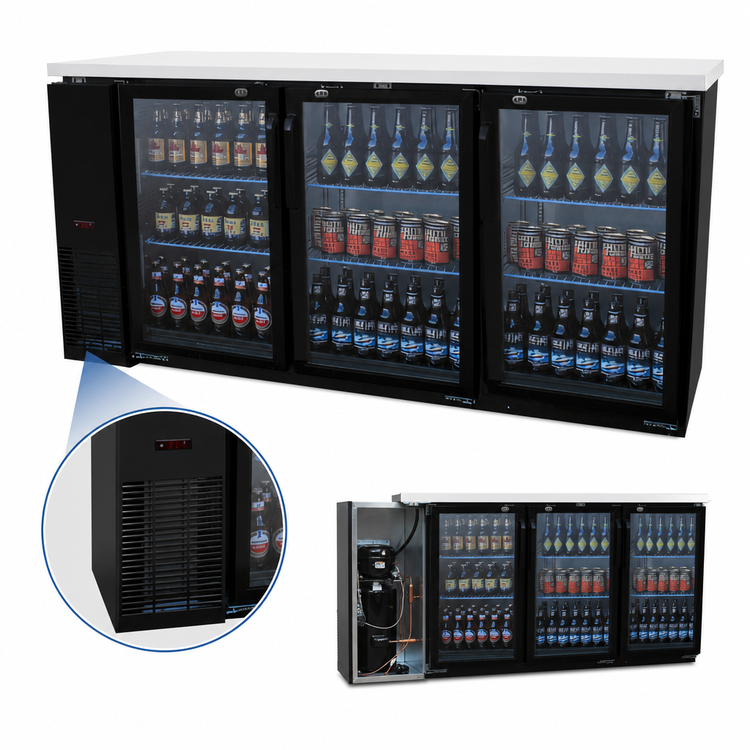 Product image #5 for Migali Competitor Series Three-Section Glass Door Refrigerated Back Bar Cooler, 72.8-Inch Wide, 19.6 Cu. Ft.
