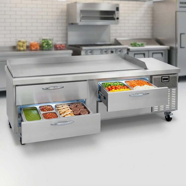 Product image #3 for Continental Refrigerator D96GN Two-Section Refrigerated Griddle Stand with Four Drawers