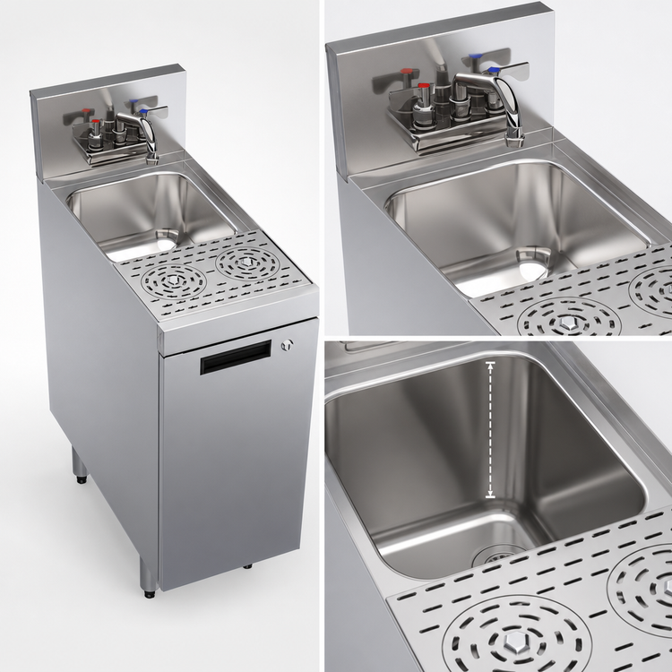 Product image #4 for Krowne Royal Series 12-Inch Underbar Speed Station with Cabinet Base, Dual Speed Rinsers and Dump Sink