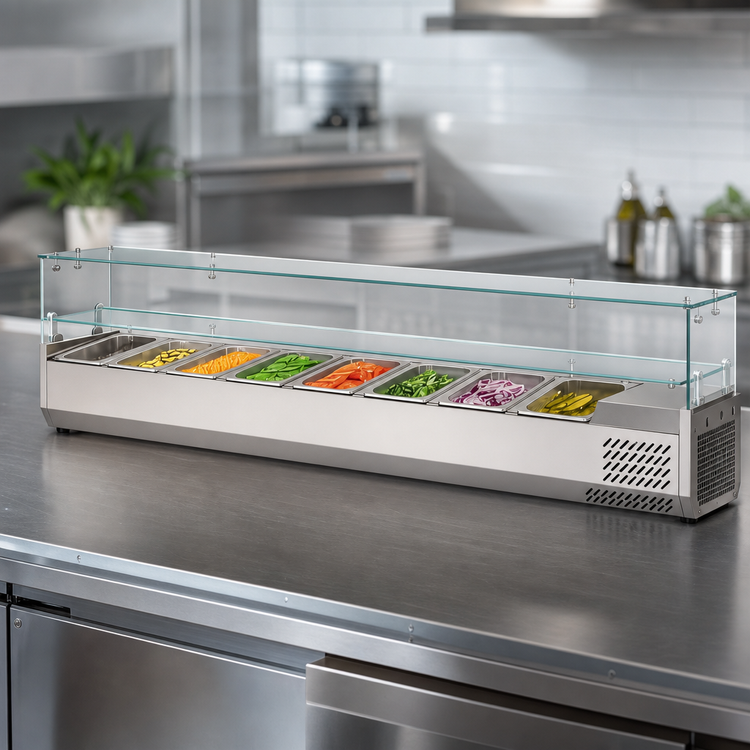 Product image #4 for KoolMore 71-Inch Refrigerated Countertop Condiment Prep Station with 8 1/3 Pan Capacity