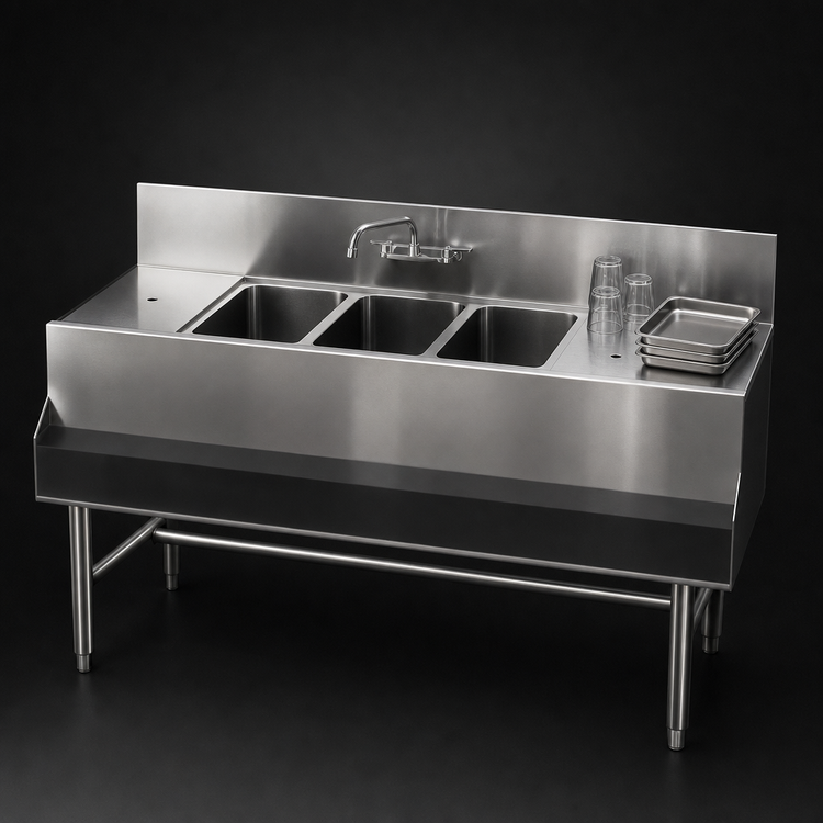 Product image #4 for Spec-Bar 3-Compartment Underbar Sink Unit with 24-Inch Right Drainboard, 60W x 24D x 37H