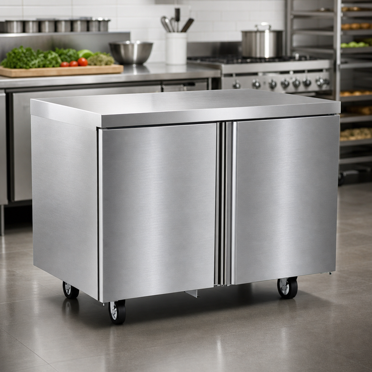 Product image #4 for Delfield 48-Inch Two-Section Worktop Freezer with Doors, Self-Contained Rear-Mounted, R290, 115V
