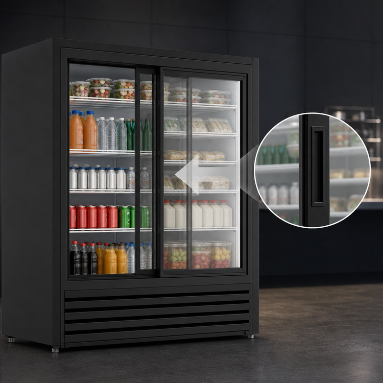 Product image #4 for Beverage-Air Marketeer Two-Section Reach-In Refrigerated Merchandiser with Sliding Glass Doors, 16.4 Cu. Ft., Black