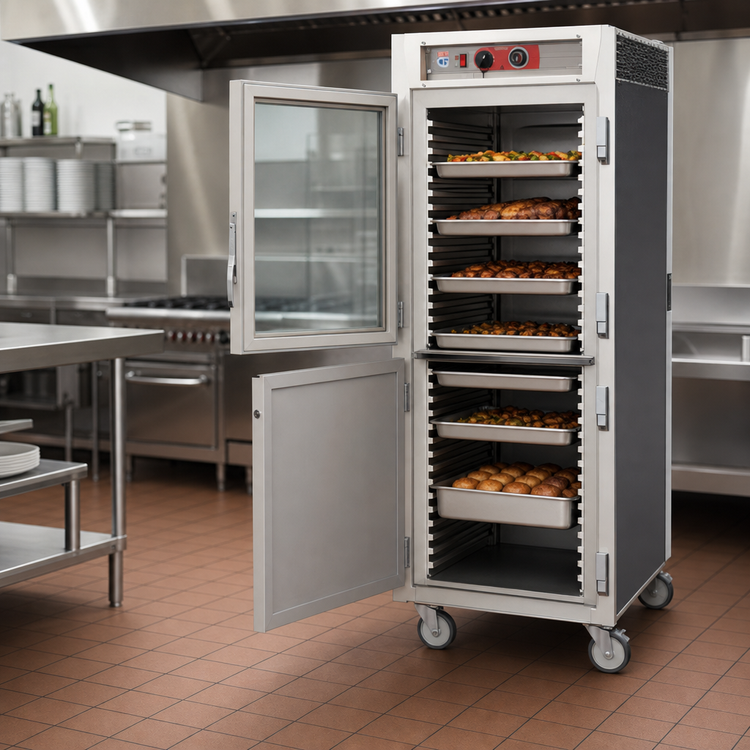 Product image #4 for Metro C5 6 Series Mobile Full-Height Pass-Thru Heated Holding Cabinet with Dutch Tempered Glass and Dutch Solid Doors, 34 Full-Size Pan Capacity, 120V