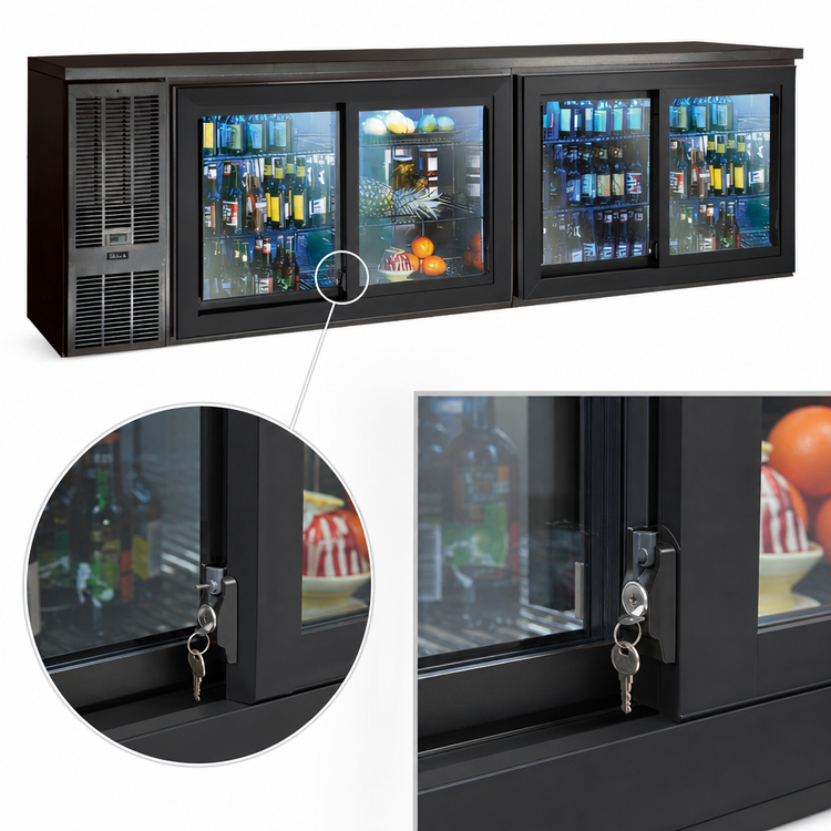 Product image #5 for Perlick Four-Section Sliding Glass Door Refrigerated Back Bar Cabinet, 108-Inch, Self-Contained Side-Mount