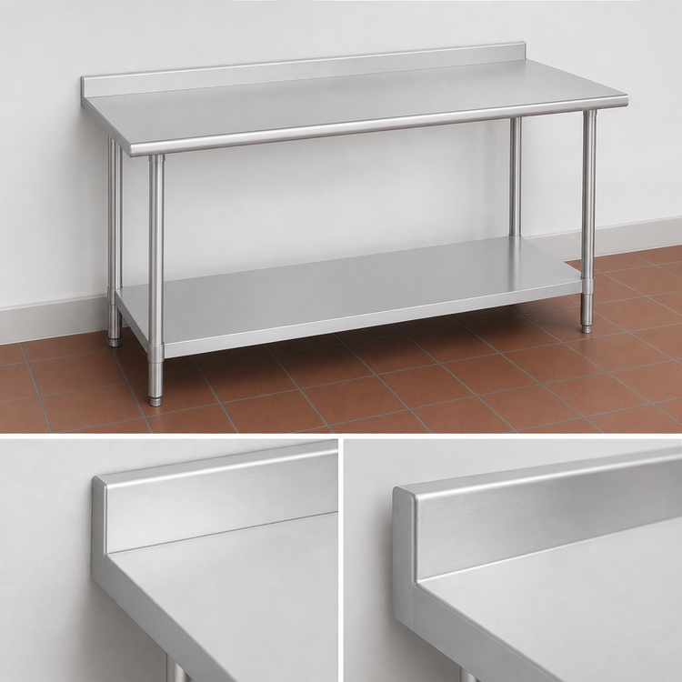 Product image #4 for Duke 84-Inch x 24-Inch 14-Gauge Stainless Steel Work Table with 1-1/8-Inch Riser and Undershelf