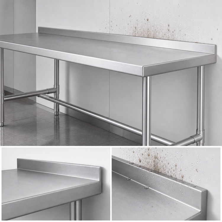 Product image #4 for 84 Inch x 24 Inch 18/430 Stainless Steel Open Base Work Table with 2 Inch Rear Up-Turn and Turned-Down Edges