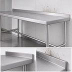 Thumbnail image #4 for Klinger's Trading HBST2484 84-Inch x 24-Inch Stainless Steel Open-Base Work Table with 18/430 Top and 2-Inch Rear Up-Turn