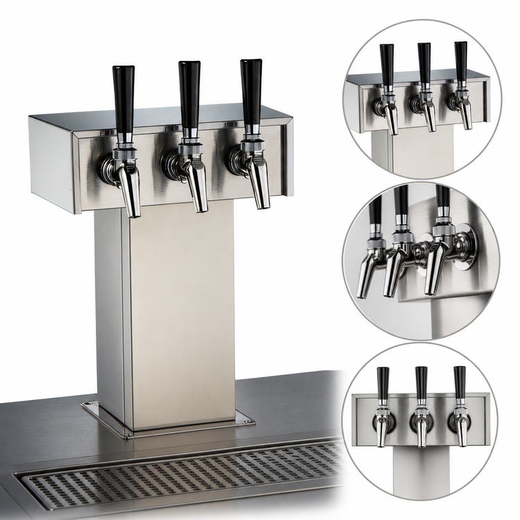 Product image #4 for Perlick 4006-3B 3-Faucet Standard Base Glycol-Cooled Tee Draft Beer Tower, Countertop, Stainless Steel