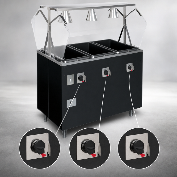 Product image #4 for Vollrath 2-Series Affordable Portable 3-Well Deluxe Mobile Hot Food Station with Breath Guard