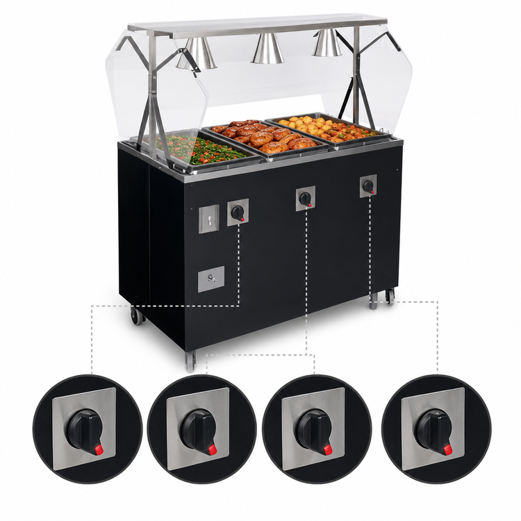 Product image #4 for Vollrath 2-Series Affordable Portable Deluxe 4-Well Mobile Hot Food Station with Buffet-Style Breath Guard