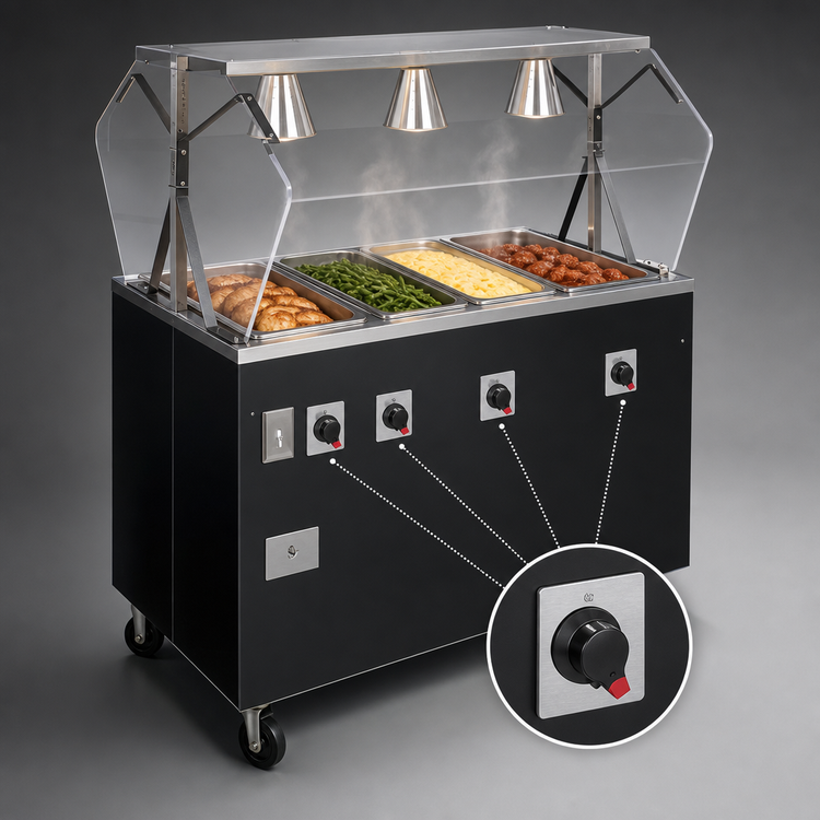 Product image #4 for Vollrath 2-Series Affordable Portable Deluxe 4-Well Mobile Hot Food Station with Lighted Breath Guard