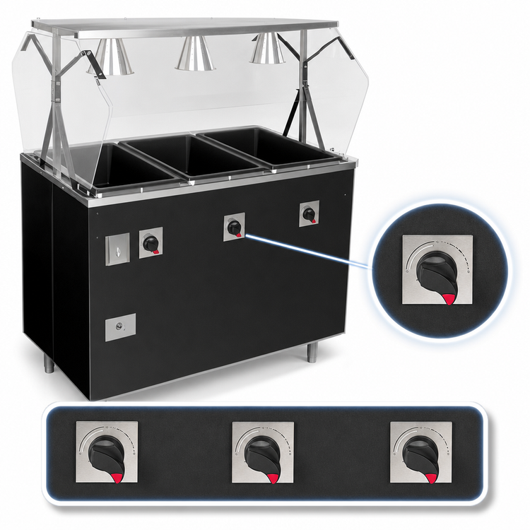 Product image #4 for Vollrath 2-Series Affordable Portable Deluxe 3-Well Mobile Hot Food Station with Buffet Breath Guard and Enclosed Base