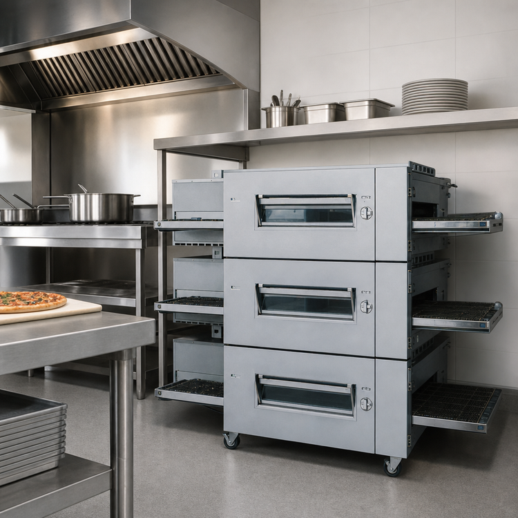 Product image #4 for Lincoln Impinger Low Profile 1600 Series Triple-Stack Gas Conveyor Oven Package