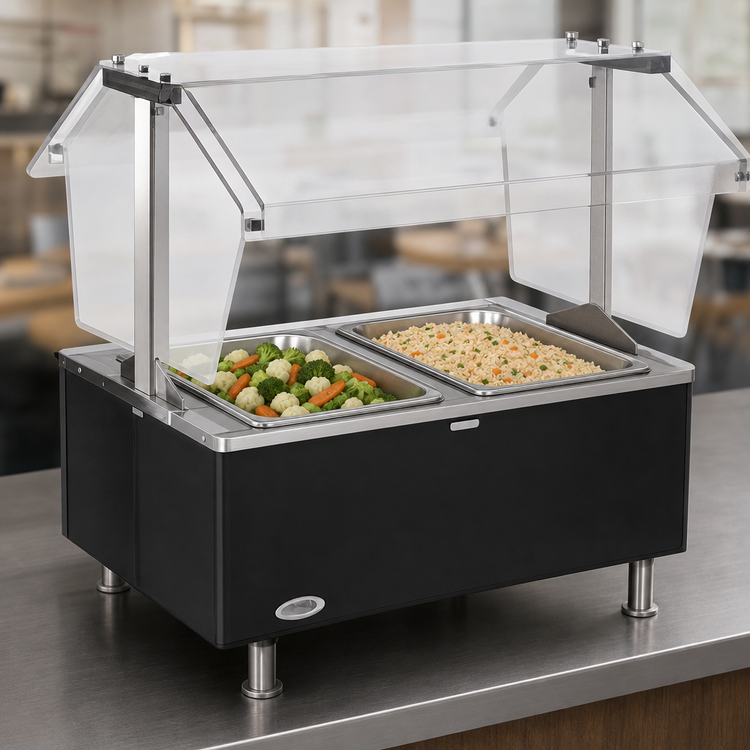 Product image #4 for Eagle Service Mate Deluxe 3-Well Tabletop Buffet Hot Food Table with Double-Sided Sneeze Guard, 48 Inch, 208V, 3-Phase