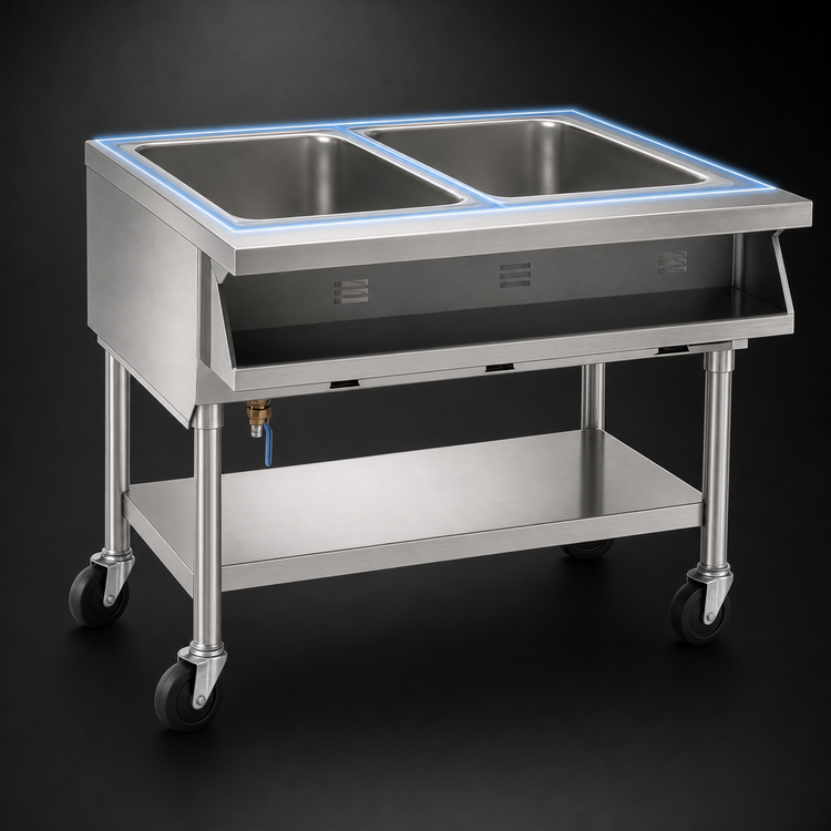 Product image #4 for Portable Electric Sealed Well Hot Food Table with Open Base, 2 Wells