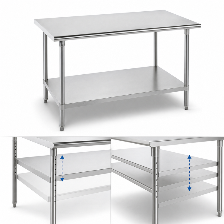 Product image #4 for Advance Tabco 84" x 24" Flat Top Stainless Steel Work Table with Adjustable Undershelf
