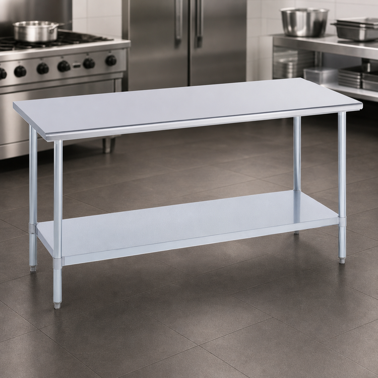 Product image #4 for Duke 108-Inch x 36-Inch Stainless Steel Work Table, Flat Top, No Backsplash, with Galvanized Undershelf