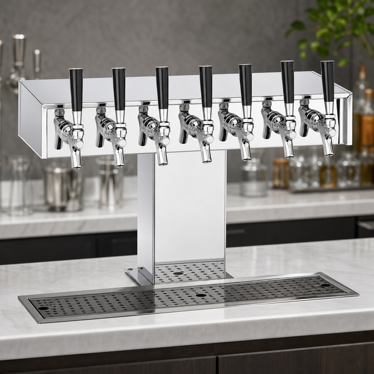 Product image #4 for 12-Faucet Wide Base Glycol-Cooled Countertop Draft Beer Tower, Extra High, Polished Chrome