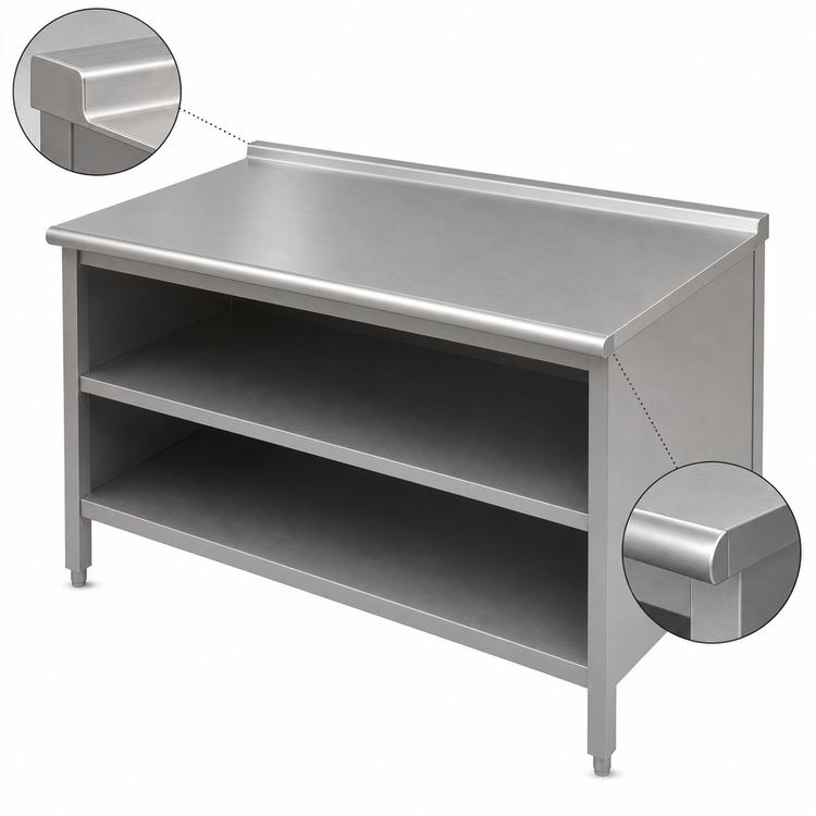 Product image #4 for John Boos 60-Inch x 30-Inch Stainless Steel Open Front Cabinet Base Work Table with Undershelf and Stallion Safety Edge