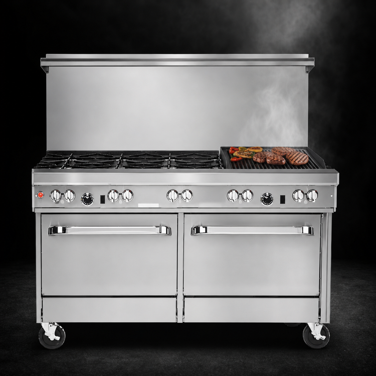 Product image #4 for Southbend Ultimate 60-Inch Gas Restaurant Range with 4 Pyromax Burners, 24-Inch Charbroiler, Standard Oven, and Cabinet Base