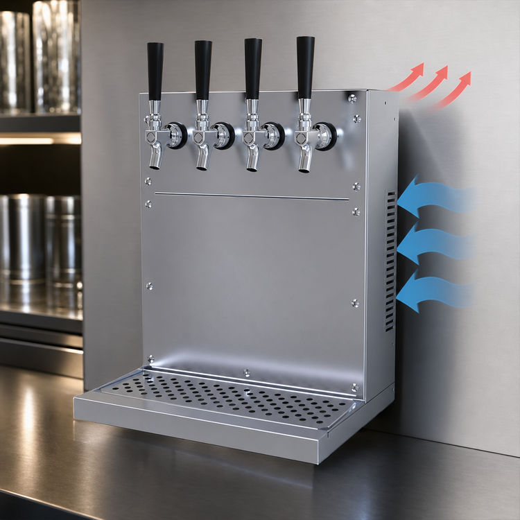 Product image #4 for Glastender 4-Faucet Wall-Mount Air-Cooled Draft Dispensing Tower, Stainless Steel