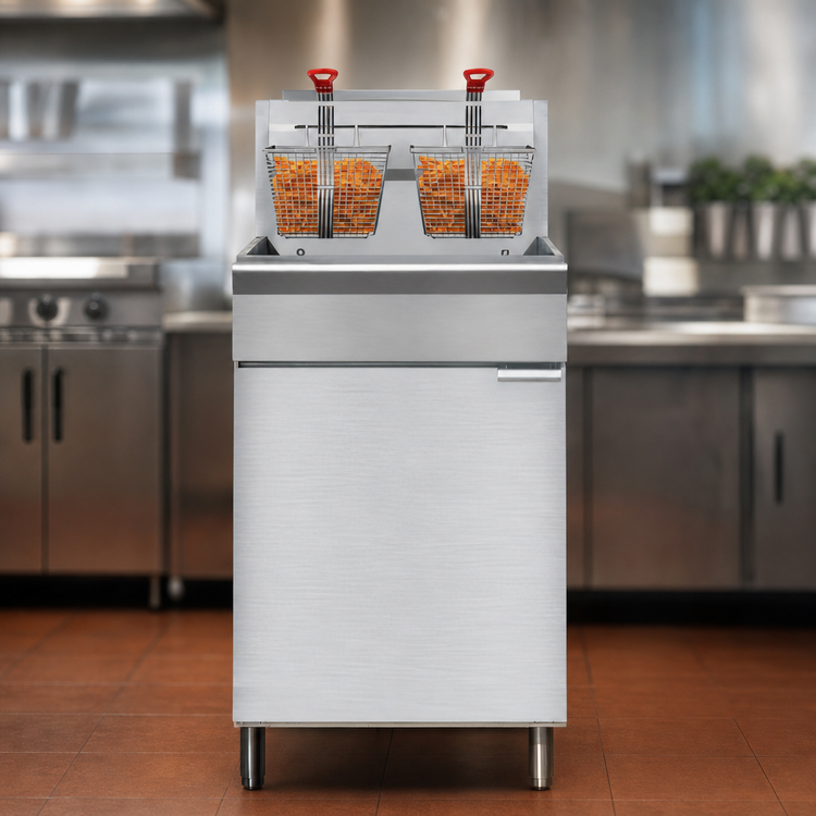 Product image #4 for KoolMore 75 lb. Floor Standing Natural Gas Commercial Deep Fryer, 150,000 BTU, 2 Baskets