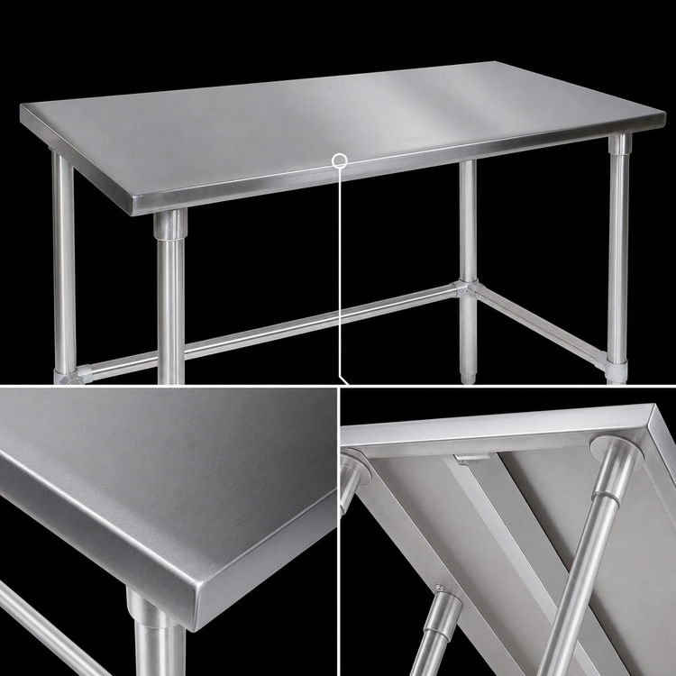 Product image #4 for John Boos Stallion 108 x 30 Inch 16-Gauge Stainless Steel Top Work Table with Safety Edge and Open Base