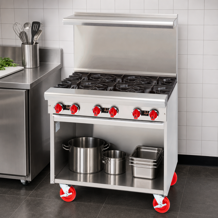 Product image #4 for American Range 36-Inch Gas Restaurant Range with 6 Open Burners and Storage Base