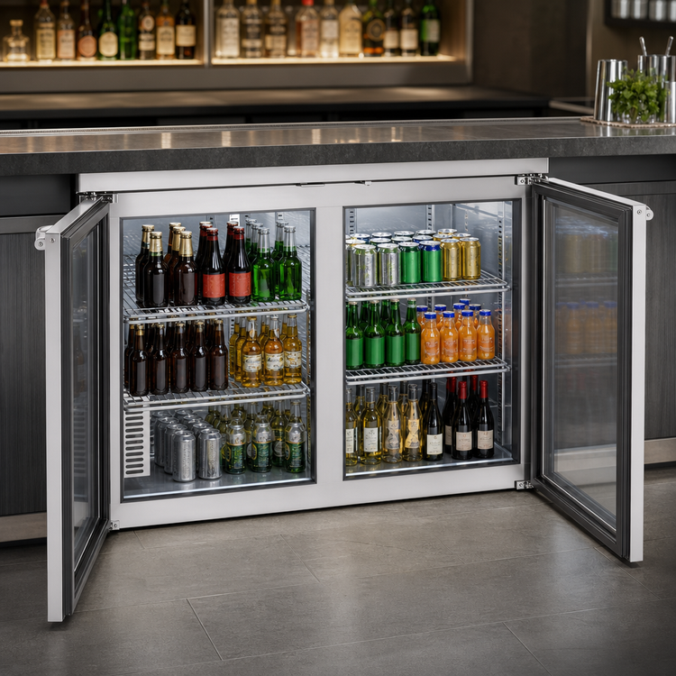 Product image #4 for True Two-Section Back Bar Cooler with Glass Hinged Doors, 60-1/8 Inch Wide, Stainless Steel