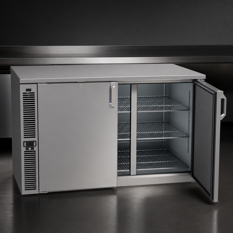 Product image #4 for Glastender 48-Inch One-Zone Side-Serviced Low-Profile Two-Section Glass Froster with Swing Doors