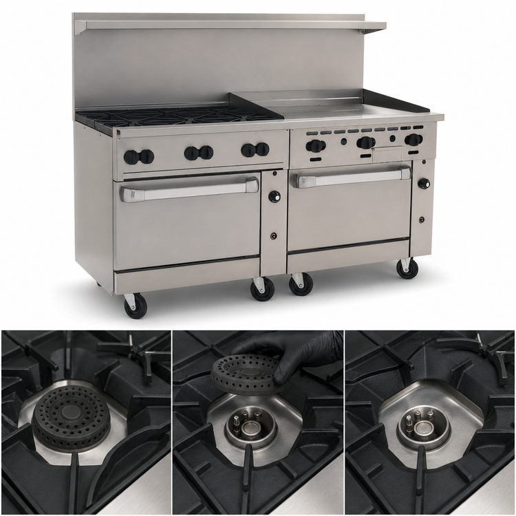 Product image #4 for Vulcan Endurance 72-Inch Gas Restaurant Range with 6 Open Burners, 36-Inch Griddle, and 2 Convection Oven Bases