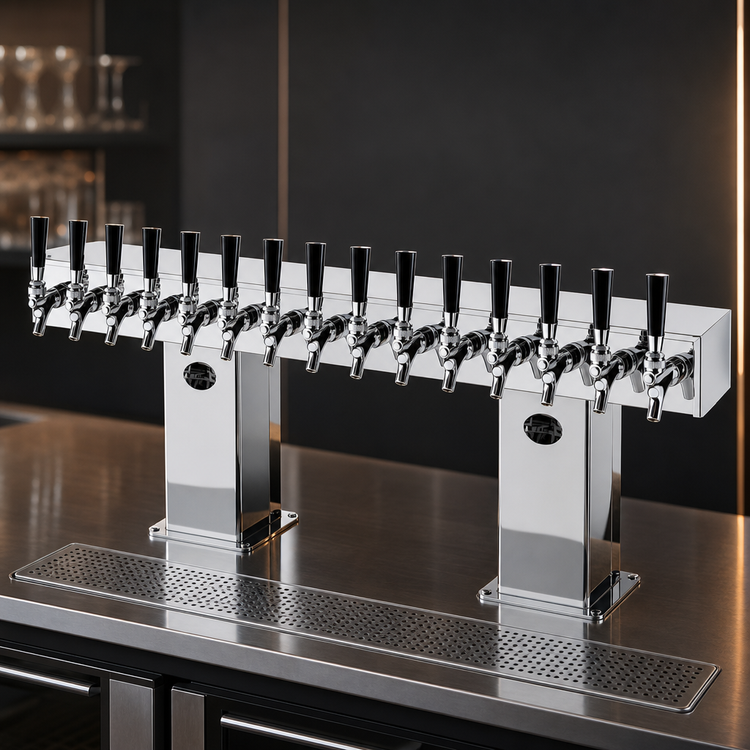 Product image #4 for Perlick Extra High 12-Faucet Countertop Glycol-Cooled Bridge Tee Draft Beer Tower, Polished Chrome