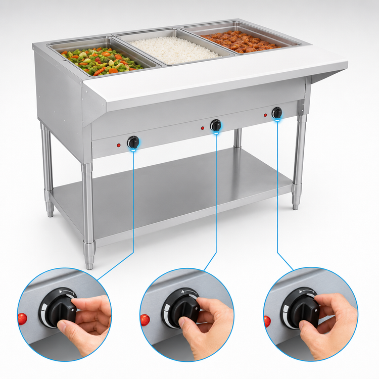 Product image #4 for BevLes Electric Dry Heat Steam Table with 3 Open Wells, 44 Inch Wide