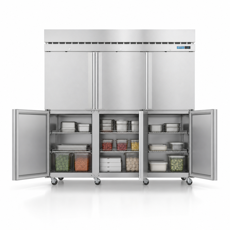 Product image #4 for Hoshizaki Steelheart Three-Section Reach-In Freezer with Half-Height Solid Doors, 79.03 Cu. Ft.
