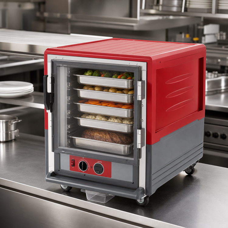 Product image #4 for Metro C5 3 Series Red Insulation Armour Mobile Under Counter Heated Holding Cabinet with Clear Polycarbonate Door, 10 Full-Size Pan Capacity, 120V
