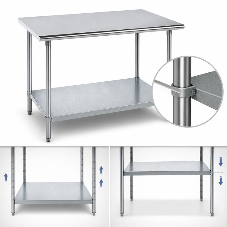 Product image #4 for Advance Tabco MG-247 84 x 24 Inch 16 Gauge 304 Stainless Steel Work Table with Galvanized Undershelf