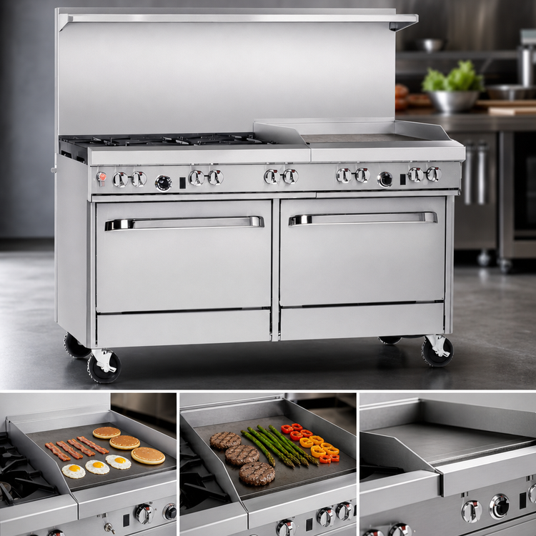 Product image #4 for Southbend Ultimate 60-Inch Gas Restaurant Range with 6 Star/Sauté Burners, 24-Inch Raised Griddle/Broiler, Convection Oven, and Cabinet Base