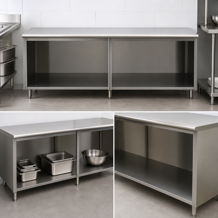 Product image #4 for Advance Tabco Special Value Economy Flat Top Open Base Work Table, 108-Inch W x 24-Inch D, 16 Gauge 304 Stainless Steel Top