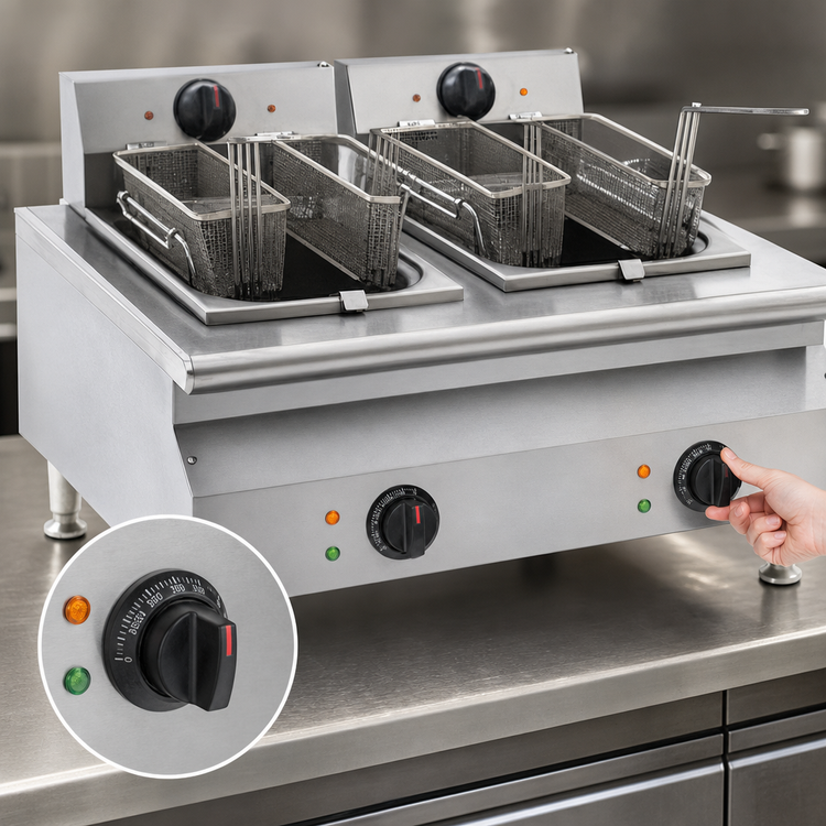 Product image #4 for RedHots Chef Line Electric Countertop Split Pot Deep Fryer with Dual 15 lb. Fat Tanks