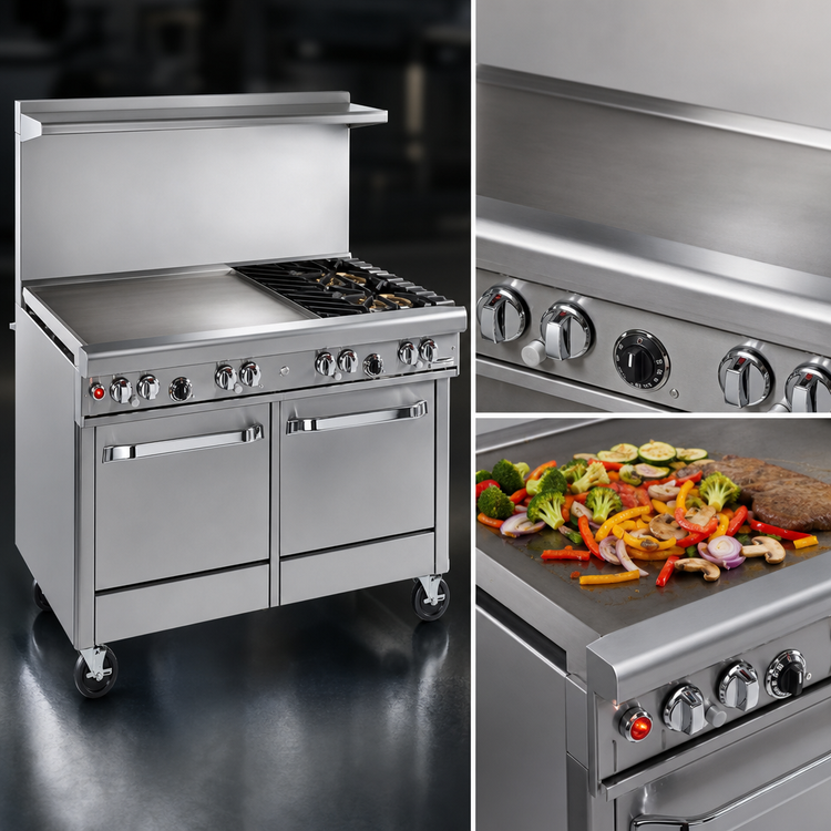 Product image #4 for Southbend Ultimate 48-Inch Gas Restaurant Range with 2 Star/Sauté Burners, 36-Inch Thermostatic Griddle, Standard Oven and Cabinet Base